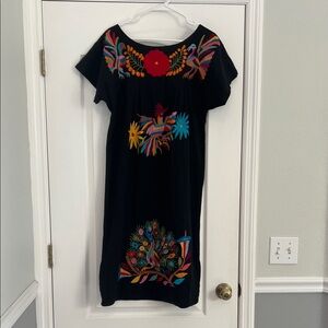 Vibrant Nativa medium  Embroidered Black Midi Dress